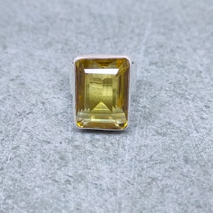 Certified Lemon Quartz Ring 29.90 Carat Lemon Quartz Ring, Natural Lemon Quartz 92.5 Sterling Silver Ring, Lemon Quartz Size- 22 x 16 MM