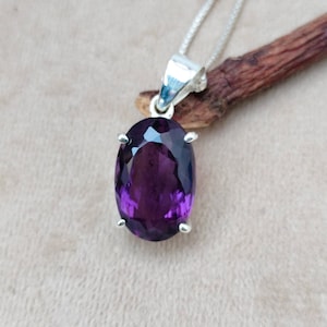 Certified Amethyst Necklace, Genuine Amethyst Necklace, AAA Quality Natural Amethyst Pendant, 92.5 Sterling Silver Pendant.