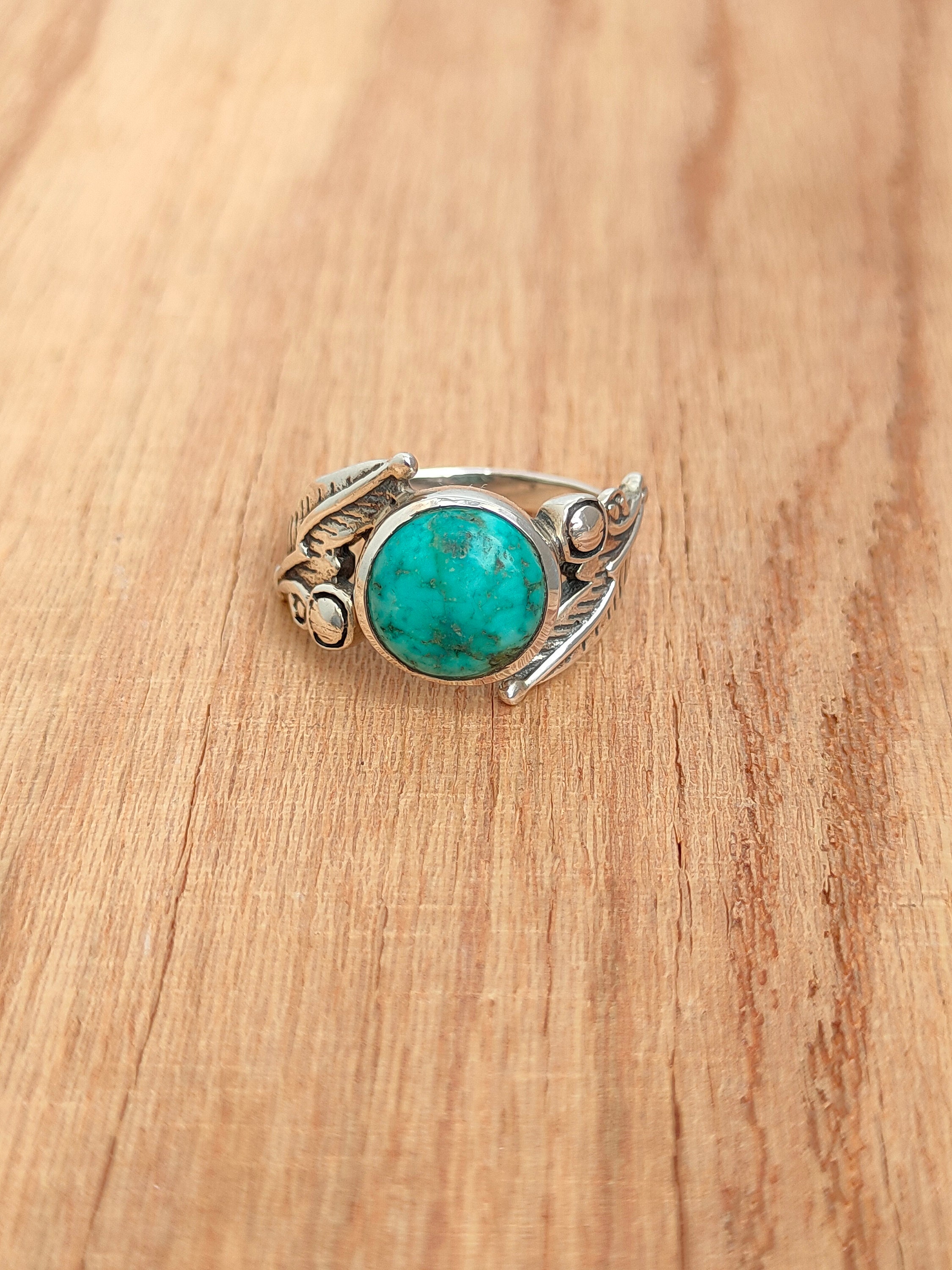 Tribal Tibetaans turkoois ring, cabochon natuurlijke Tibetaans turkoois zilveren ring, 92,5 sterlingzilveren ring, handgemaakte turkoois ring