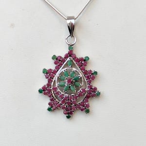 Emerald & Ruby Sterling Silver Pendant Necklace