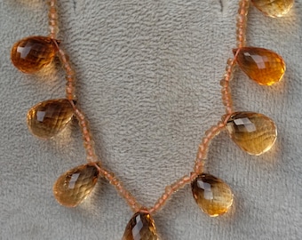 Collar de cuentas de citrino facetadas: Cadena de piedras preciosas de plata de ley 925