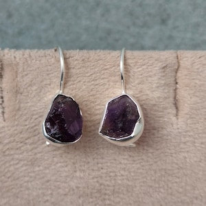 Handmade Rough Amethyst Sterling Silver Earrings