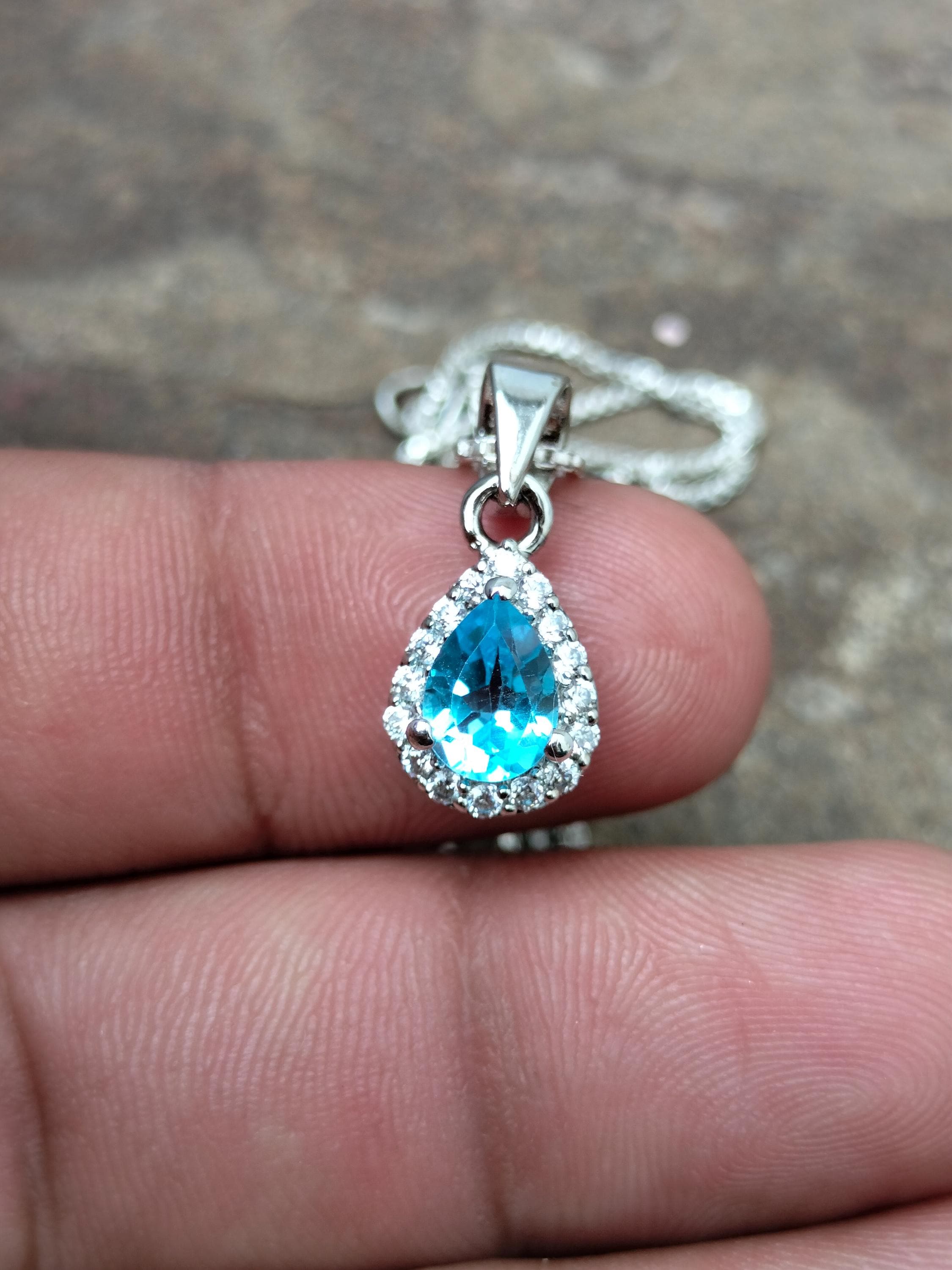 Pendentif Argent Sterling 925 Avec Topaze Bleue - Création Artisanale M297, 6,2 G