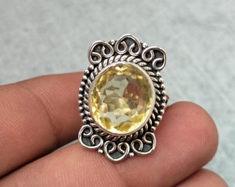 Vintage Sterling Silber Citrin Ring: Handgemachter Edelstein mit 7.80 Karat