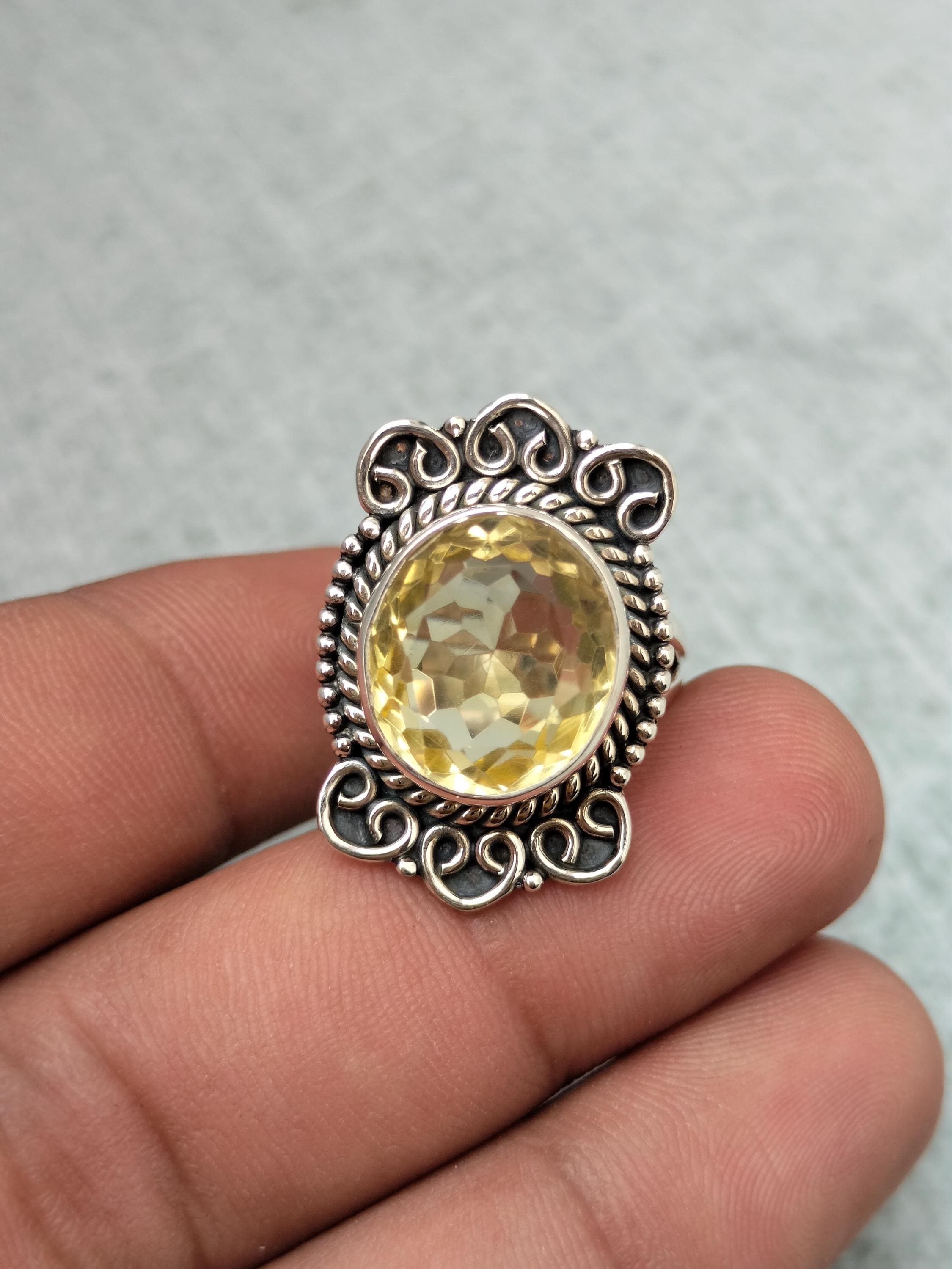 ヴィンテージ スターリングシルバー シトリンリング：ハンドメイド