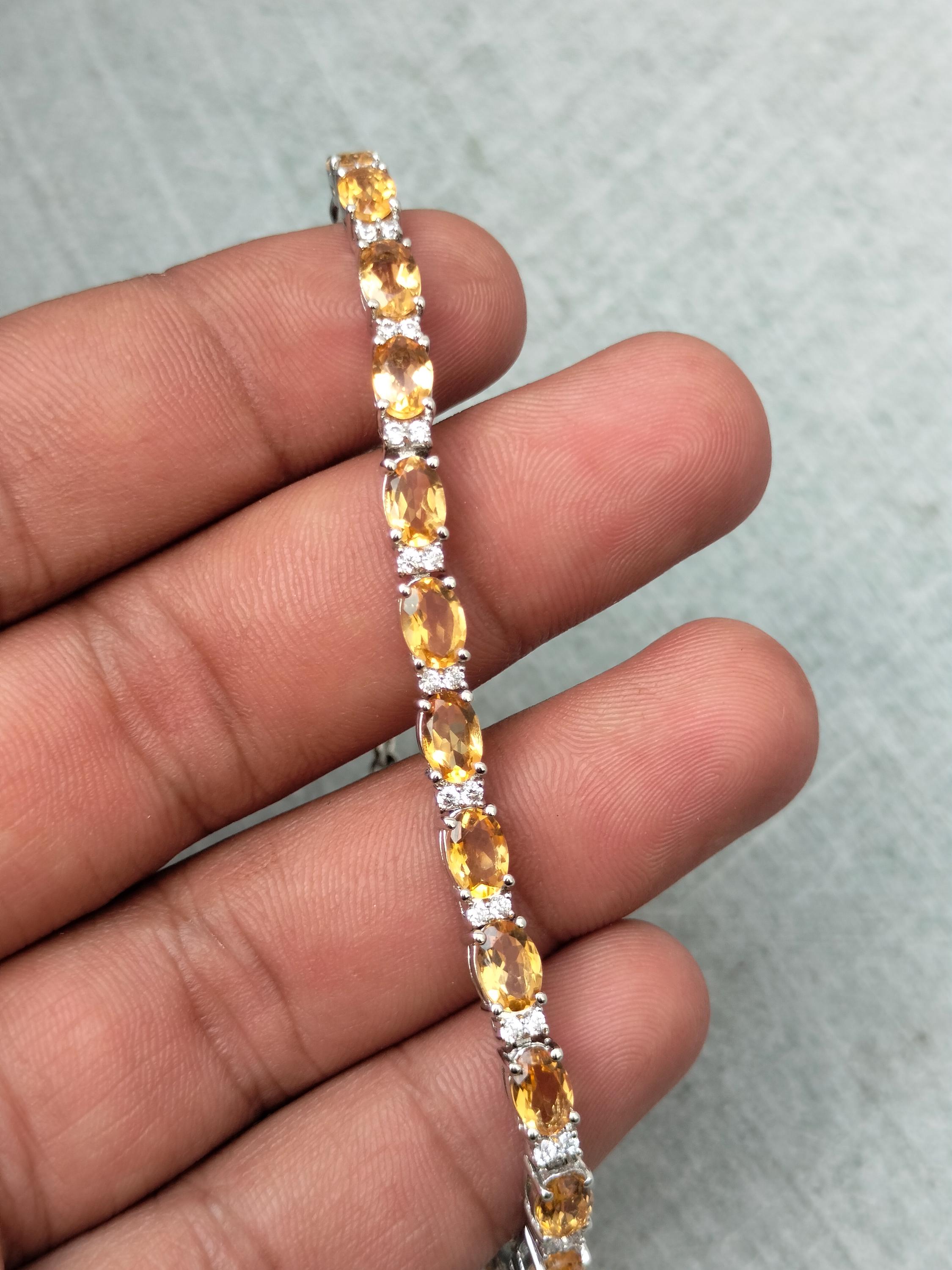 天然シトリンブレスレット：925スターリングシルバー、ホワイト