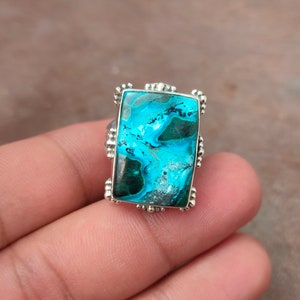 Tibetan Design Ring, Natural Azurite Malachite Ring, 92.5 Sterling Silver Ring, Handmade Azurite Malachite Silver Ring, Tribal Silver Ring