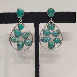 Tibetan Turquoise Earrings: Sterling Silver Dangle, Handmade