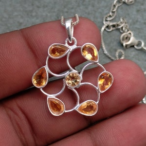 Natural Citrine Necklace, 92.5 Sterling Silver Pendant, Handmade Citrine Silver Pendant, Citrine Jewelry