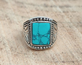 Natural Turquoise Ring, 925 Sterling Silver Ring, Tribal Tibetan  Handmade Design