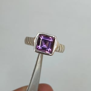 Large Boho  Amethyst Ring  92.5 Sterling Silver Ring, Handmade Amethyst Ring Hallmark Silver Ring