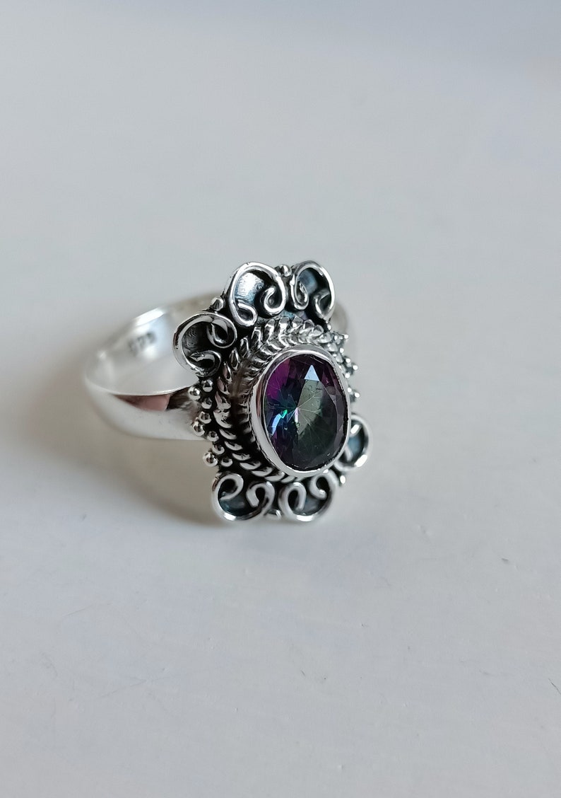 Boho Ring Mystic Topaz Ring Handmade Ring solid 92.5 sterling silver Tribal Gemstone Ring