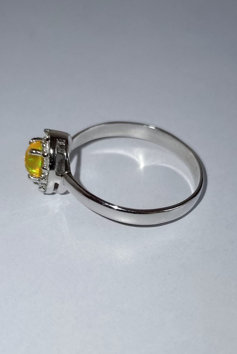 Natural Opal Ring Opal Halo Ring in Solid 92.5 Sterling Silver