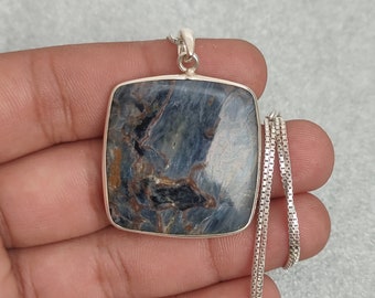 Handgjort sterlingsilver Pietersithänge: Naturlig ädelsten, justerbar kedja