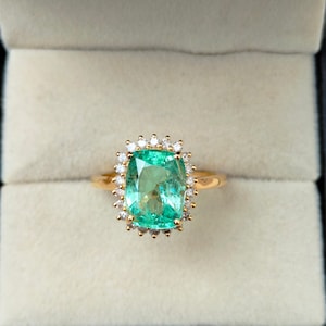Certified Natural 3.50 Carats Emerald Ring Colombian Geniune Emerald 14K Gold with Diamond