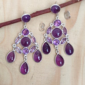 Long Dangle Earrings, Natural Amethyst Earrings, 92.5 Sterling Silver Earrings, Purple Amethyst Earrings, Amethyst Jewellery