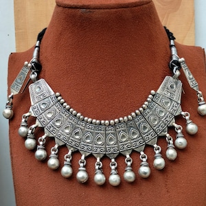 Vintage Necklace & Earrings, Tribal Necklace, Old Silver Necklace, 92.5 Sterling Silver Necklace, Oxidized Silver,
