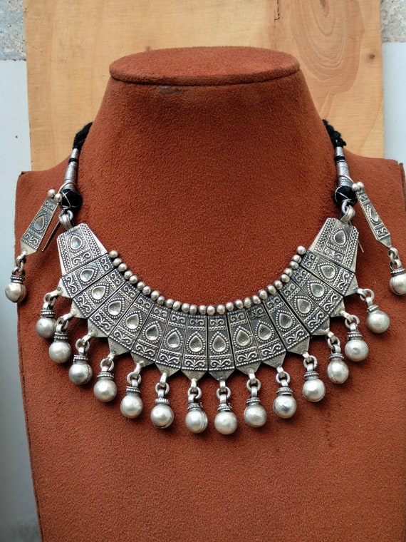 Vintage Necklace & Earrings, Tribal Necklace, Old Silver