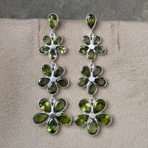 Natural Peridot Long Earrings, 92.5 Sterling Silver Earrings, Geniune Peridot  Women Jewellery.