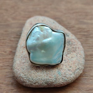 Große Perlen Ring 925 Sterling Silber Ring, Perle Juni Birthstone Geschenk Markenzeichen handgemachter Ring
