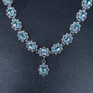 Certified Natural Blue Topaz Silver Necklace & Earrings Set, 92.5 Sterling Silver Necklace Set, Handmade Topaz Jewellery, Gift For Her.