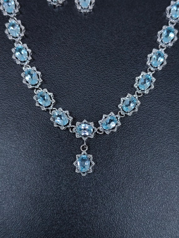 【NONCODE】92.5 silver necklace silver necklace Certified Natural Blue Topaz Silver Necklace & Earrings Set