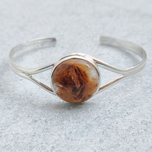 Vintage Silver Bangle, Natural Golden Rutilated Bangle, 92.5 Sterling Silver Bangle, Adjustable Golden Rutilated Bangle, Gift For Her