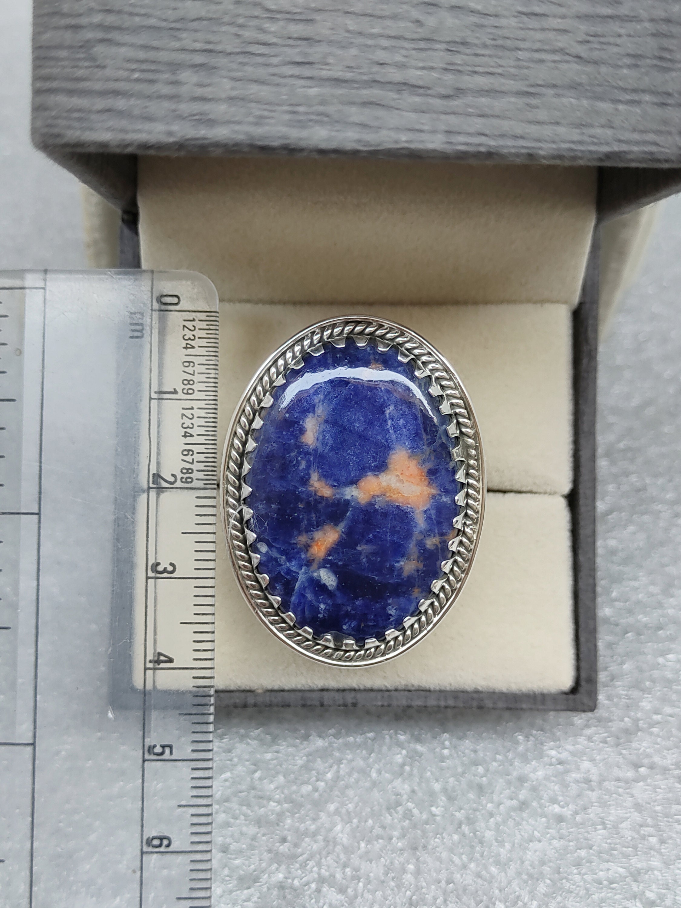 Large Statement Ring, Natural Sodalite Size- 35 X 25 MM Ring