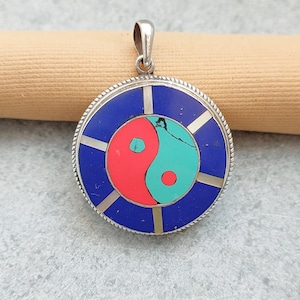 Natural Lapis Lazuli, 925 Sterling Silver Pendant Coral Lapis Pendant Turquoise Tibetan silver  pendant
