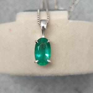 Certified 1.80 Cts Emerald Necklace, 92.5 Sterling Silver Pendant Oval Natural Earth mined Emerald Gift For Her