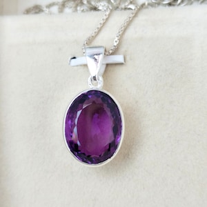 Certified Amethyst Necklace 7.75 Carats Genuine Amethyst Necklace, AAA Quality Natural Amethyst Pendant, 92.5 Sterling Silver Pendant.