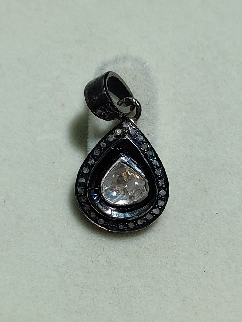 uncut diamond pendant,vintage rose cut diamond,Natural uncut diamonds pendant,polki diamond pendant,victorian pendant,92.5 sterling silver,