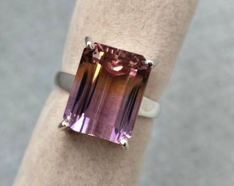 Großer Rechteck-Ametrin-Ring: 925 Sterlingsilber, 9.60 Karat