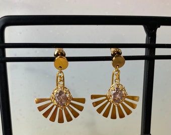 Sophia dangling earrings with gold stainless steel chip attachment, 18-carat fine gold-plated pendant, purple stone, rhinestones, women's gift