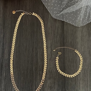 Epi adornment, necklace 18 carat fine gold-plated epi chain bracelet, laurels, herringbone, boho chic adornment, women's gift, golden jewelry image 1