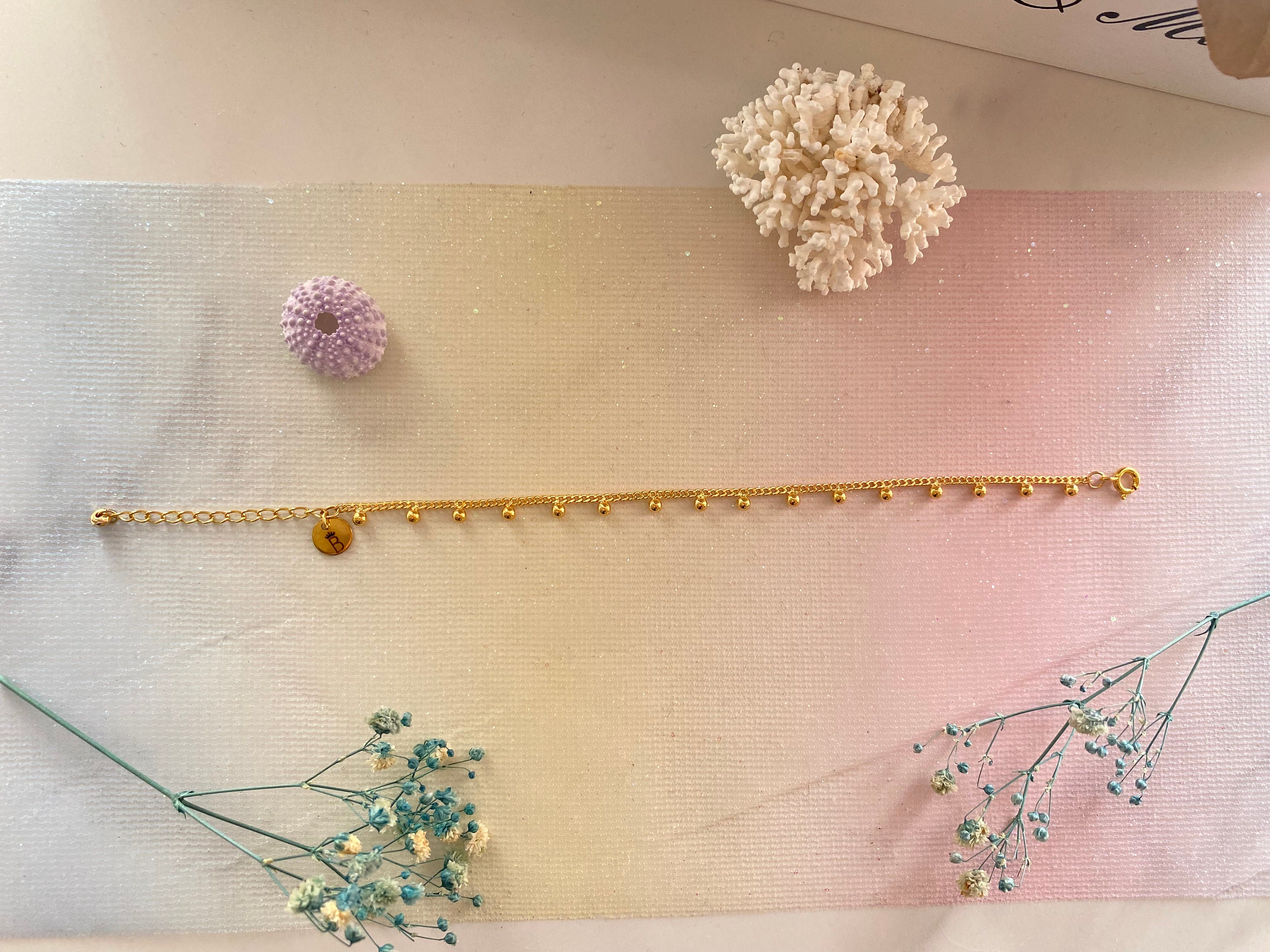 POTESSA Bracciale Rigido Bohémien Placcato Oro 18K Con Perline - Gioiello Etnico Per Donna E Ragazza