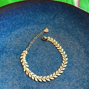 Epi adornment, necklace 18 carat fine gold-plated epi chain bracelet, laurels, herringbone, boho chic adornment, women's gift, golden jewelry image 3