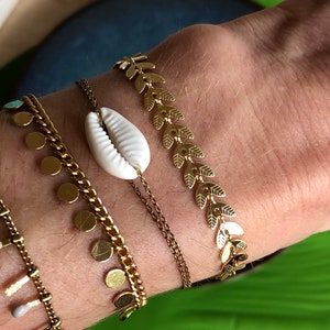Epi adornment, necklace 18 carat fine gold-plated epi chain bracelet, laurels, herringbone, boho chic adornment, women's gift, golden jewelry image 5