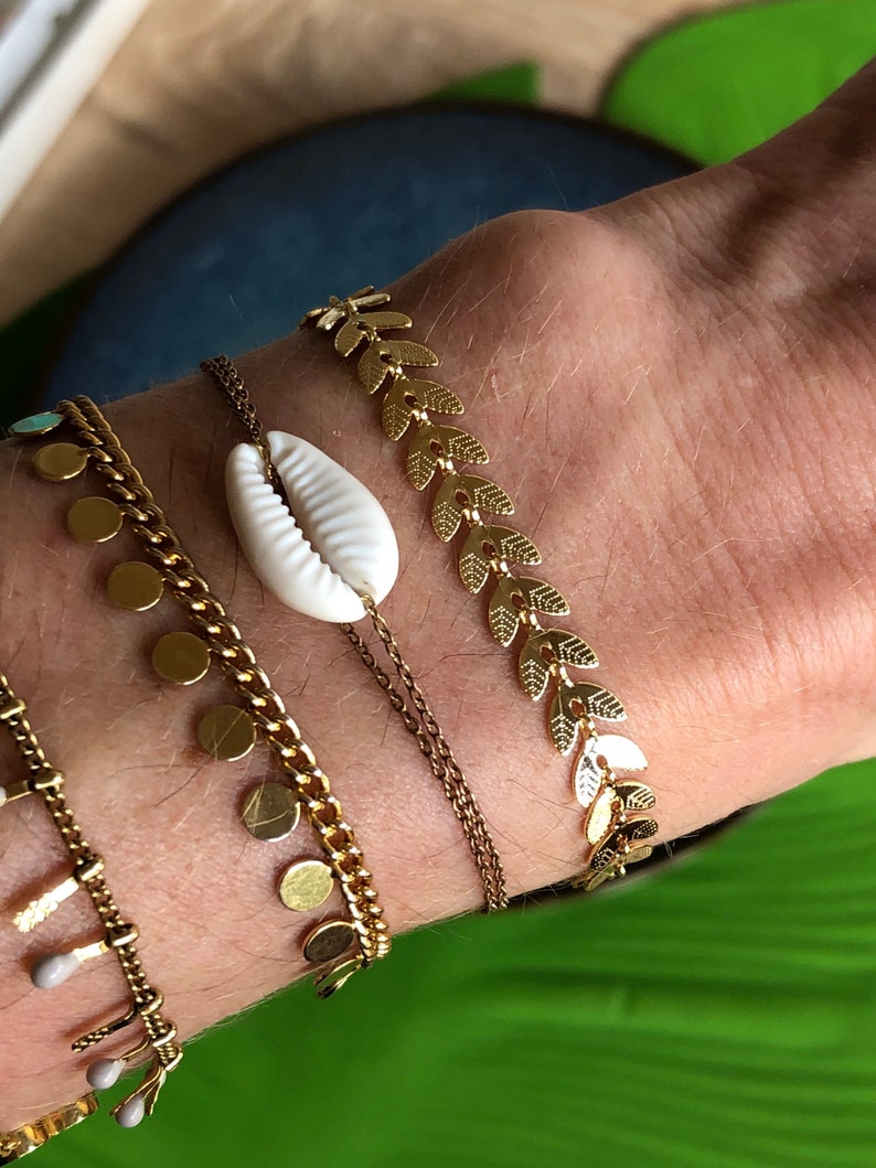 Epi adornment, necklace 18 carat fine gold-plated epi chain bracelet, laurels, herringbone, boho chic adornment, women's gift, golden jewelry image 5