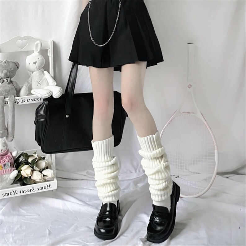 Knitted White Thigh High Leg Warmers,Knitted Black Leg Warmers,Warm Socks In Autumn And Winter,Knitting Wool Leg Warmers,Knitted Knee Socks.