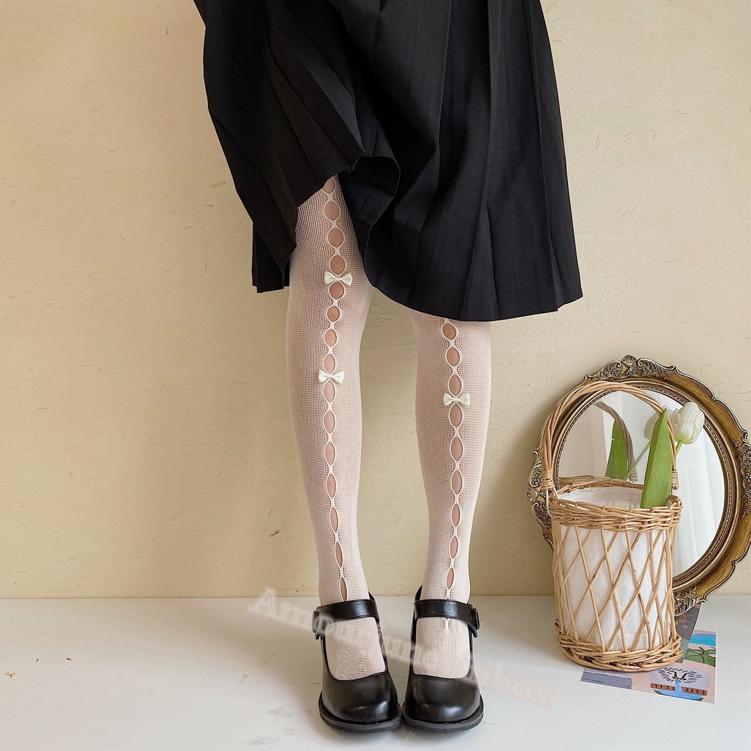Black Lolita Bow Lace Pantyhose Lolita Socks Hollowed Lace Etsy