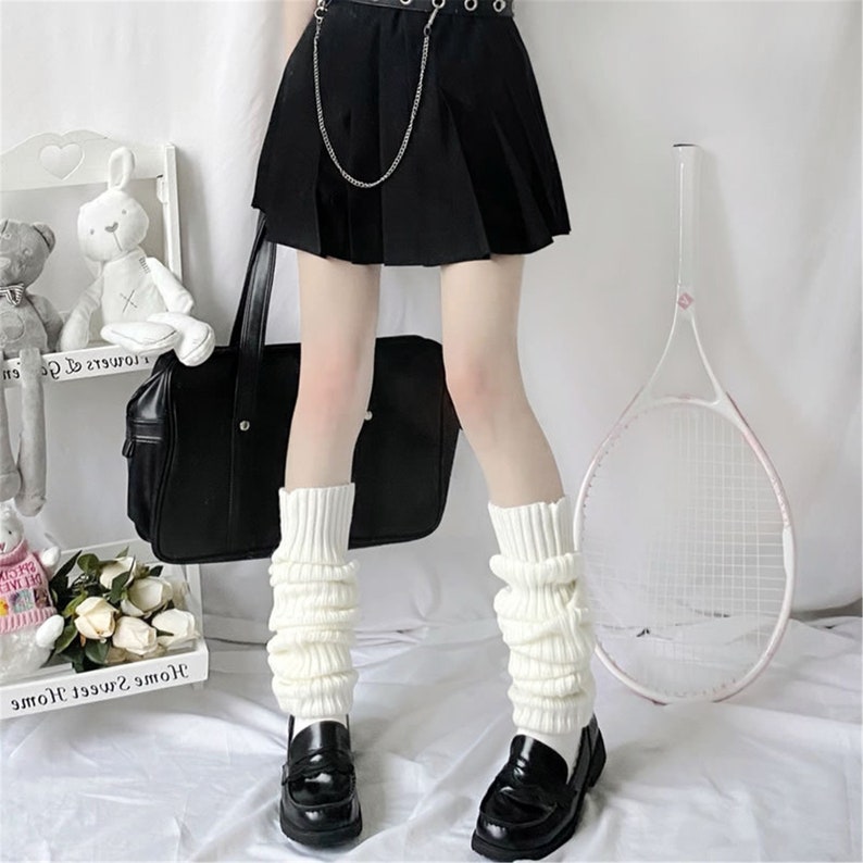 Knitted White Thigh High Leg Warmers,Knitted Black Leg Warmers,Warm Socks In Autumn And Winter,Knitting Wool Leg Warmers,Knitted Knee Socks.