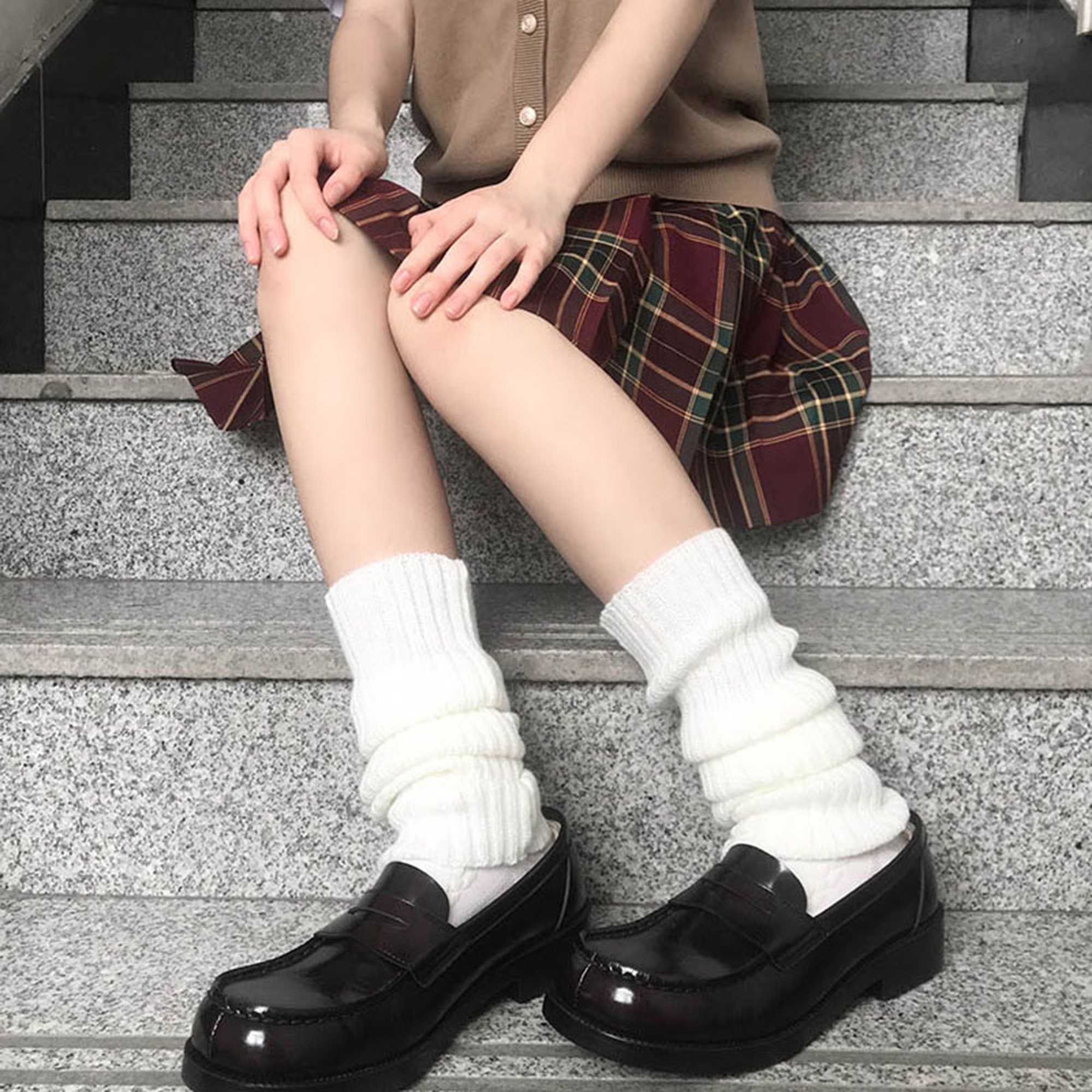 Knitted White Leg Warmers Knitted Black 