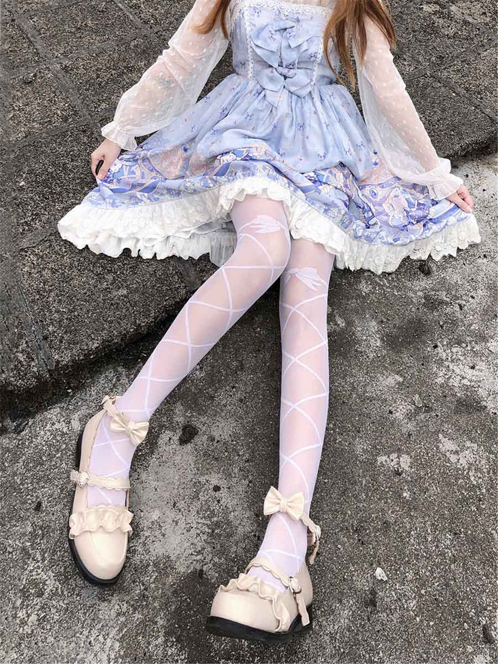 Bow Pattern Tights White Lolita Tights Black Sweet Etsy