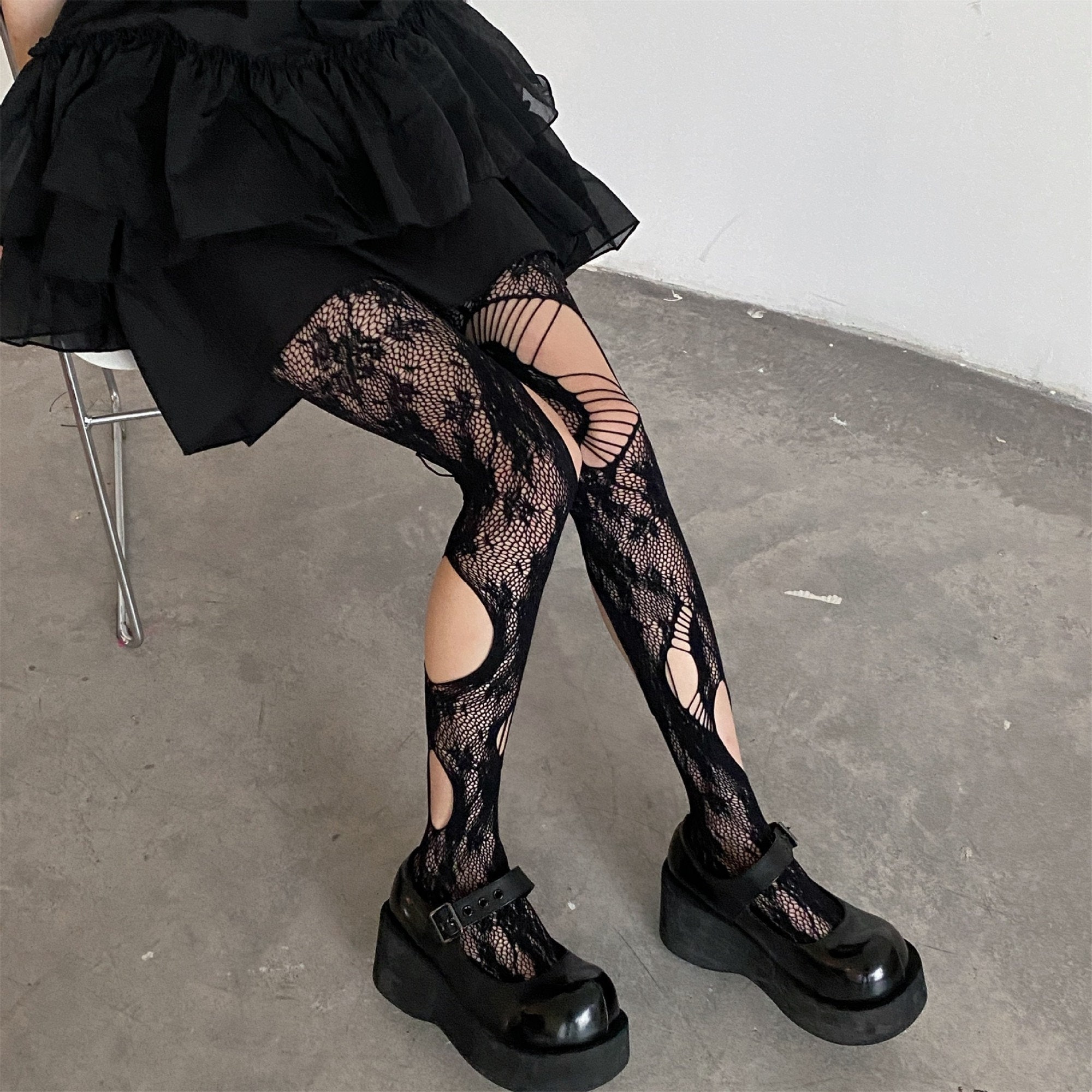 Torn top stockings fashion