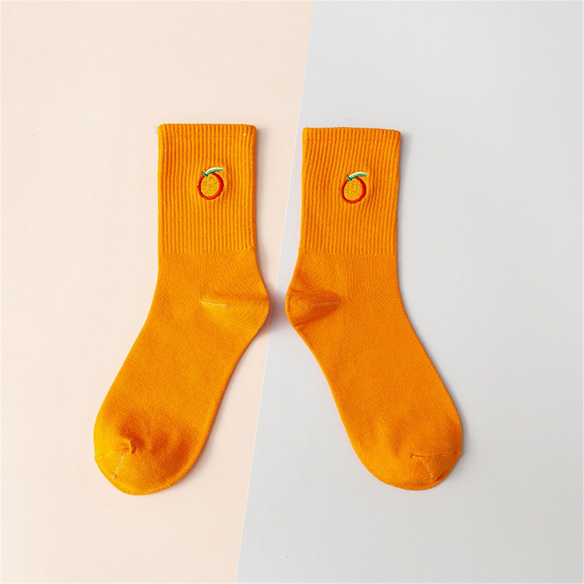 Fruit Embroidery Socks Solid Color Socks Cotton Socks Etsy