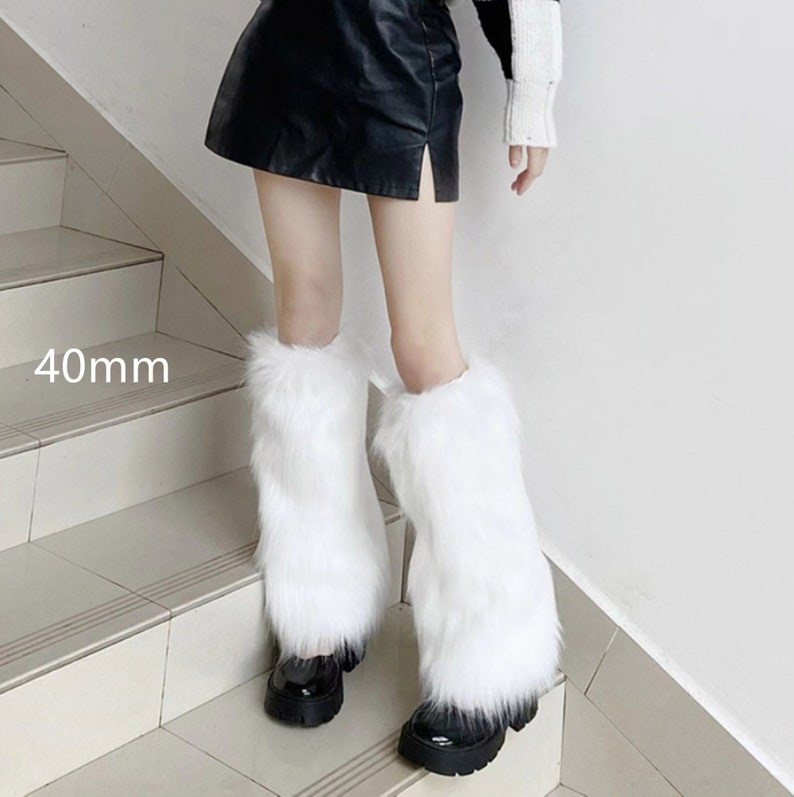 Y2K White Furry Leg Warmers Faux Fur Leg Warmers Boot Covers Etsy UK