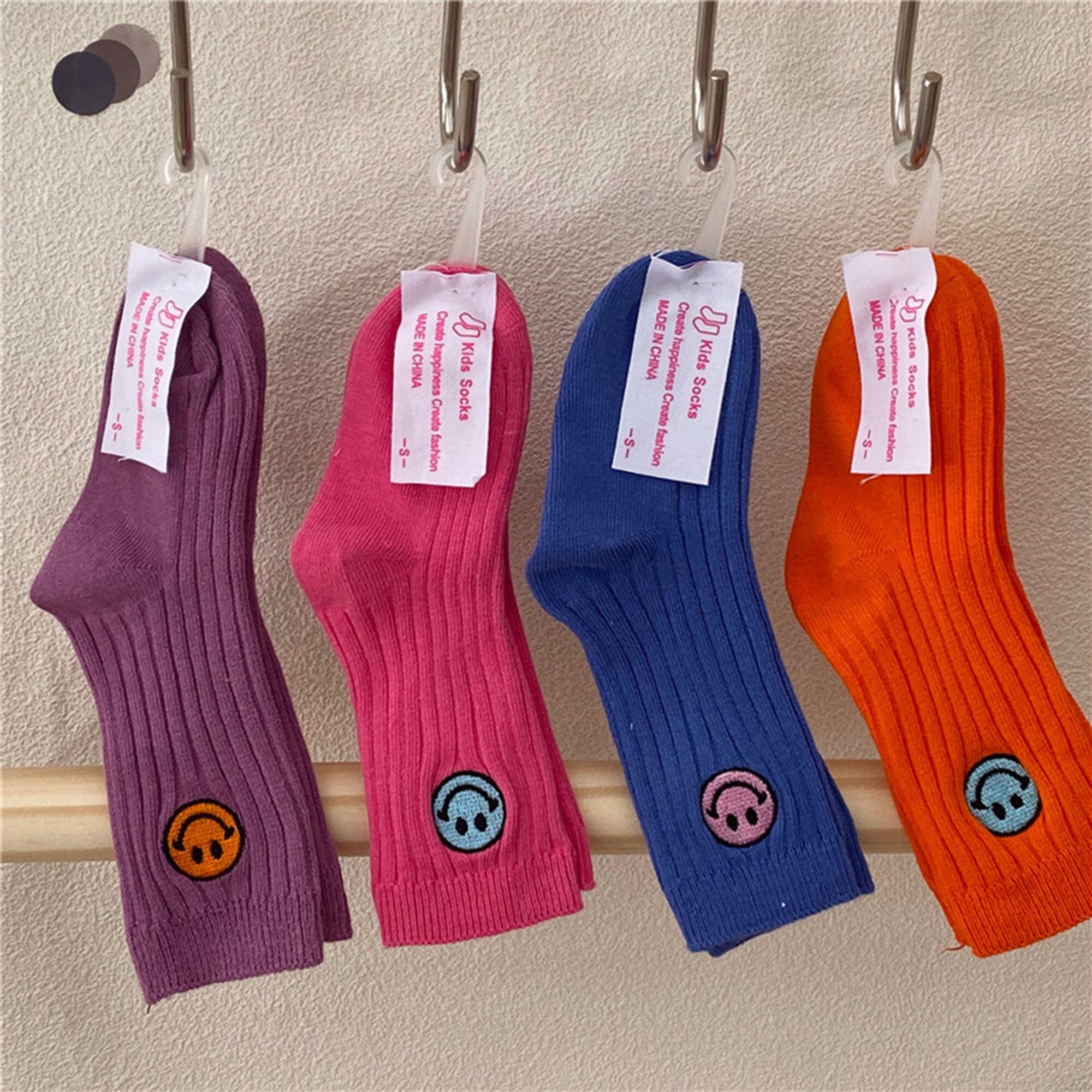 Cartoon Embroidered Smiling Face Socks Simple Cotton Socks Etsy