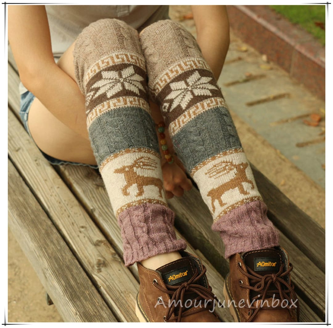 Ethnic Style Knitted Leg Warmers,colorful Leg Warmers,little Deer