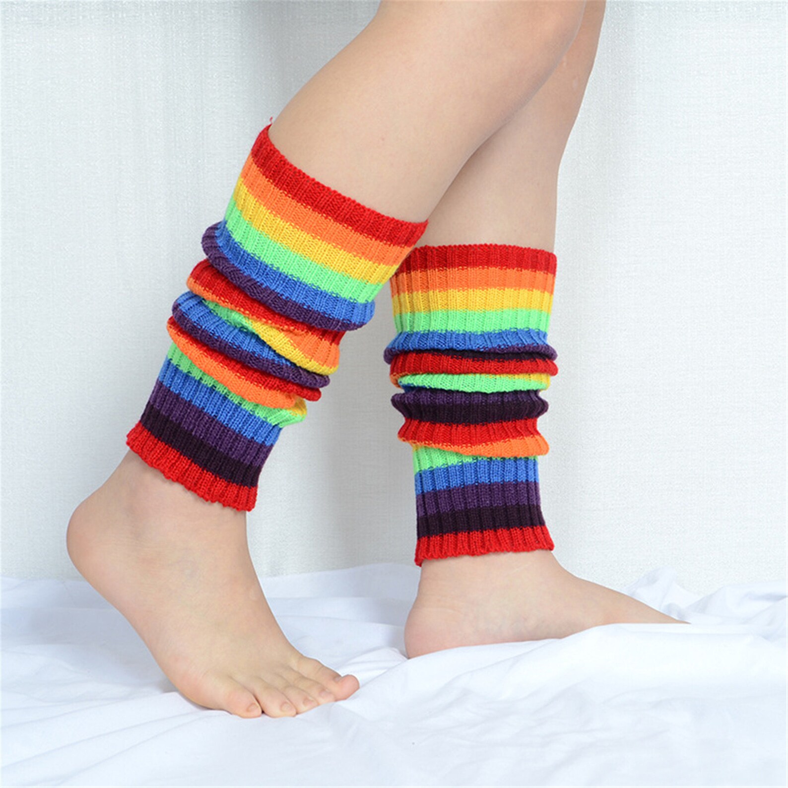 Rainbow Stripe Knitted Leg Warmers Yoga Leg Warmers Warm Etsy
